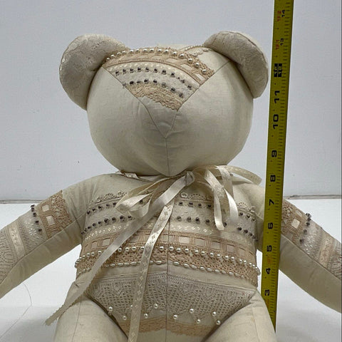Jacqui's Klassie Junque Handmade Teddy Bear Fabric Lace Faux Pearl w/ Tag