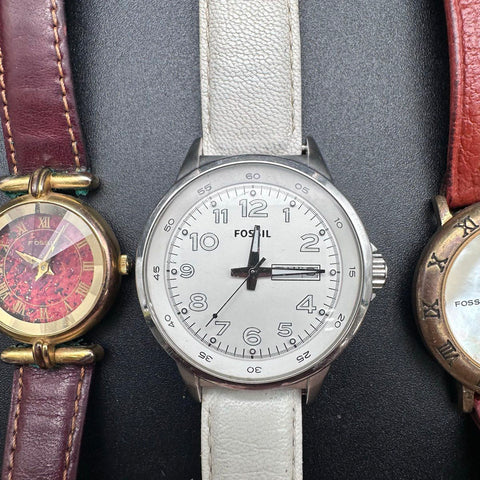 Lot of 3 Fossil Wristwatches Vintage & Modern Leather Straps AM4432 SC-5444