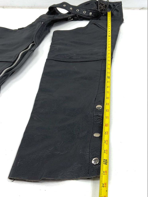 Leather King Black Leather Motorcycle Biker Riding Chaps Unisex Size XXS