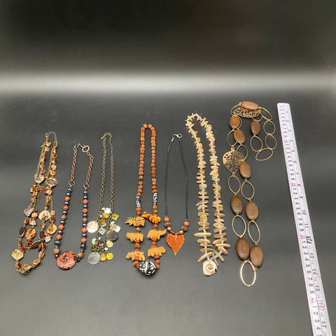 Boho Statement Necklace Jewelry Lot of 7 Shell Wood Stone Tribal Naturalistic