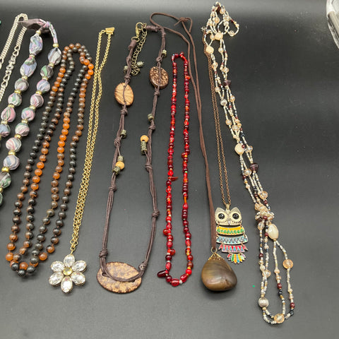 Fashion Jewelry Lot of 10 Necklaces Vintage Boho Owl Flower Beaded Statement