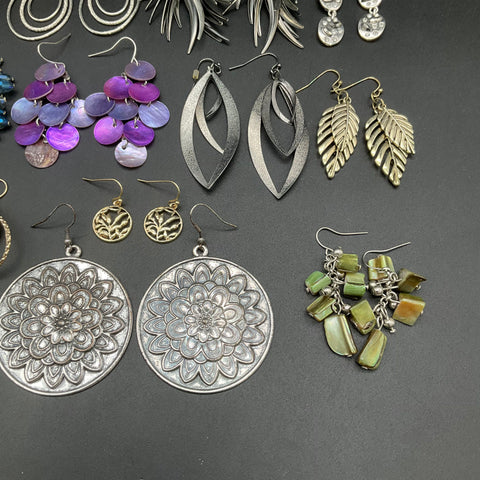 Vintage to Modern Costume Jewelry Lot 22 Pairs Earrings Boho Dangle Hoops