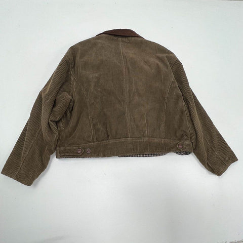 Vintage 90s NY Jeans Reversible Corduroy Houndstooth Jacket Leather Collar Sz XL