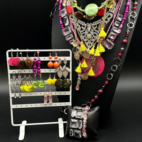 Vibrant Statement Costume Jewelry Lot Charming Charlie Necklaces Earrings 35+ Pc