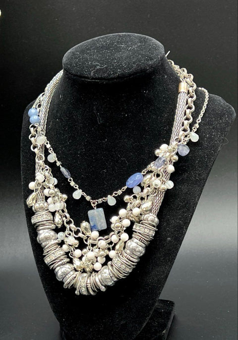 Vintage & Modern Silver Tone Jewelry Lot 10 Necklaces Bib Tassel Napier Boho
