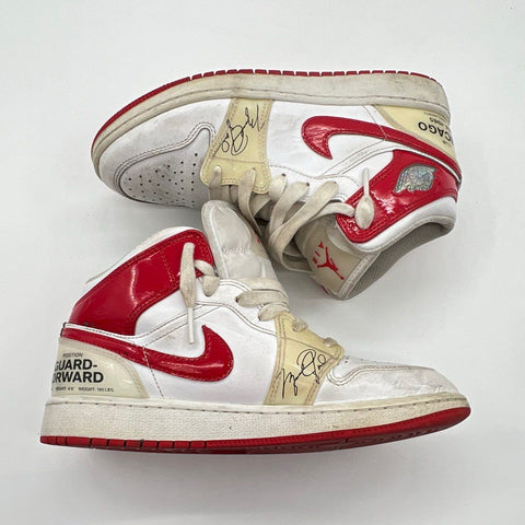Nike Air Jordan 1 Mid GS Stat Sheet White Red Kids Shoes Size 4.5Y