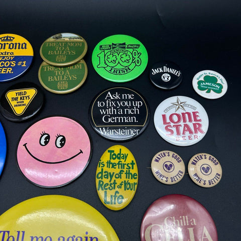 Collectible Button Pinback Lot Alcohol Beer Advertising Humor Vintage 34 Pieces