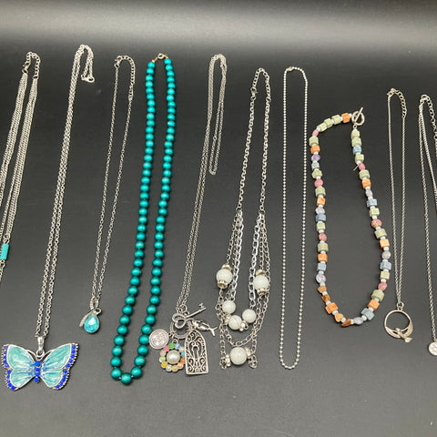 Mixed Fashion Jewelry Lot of 14 Silver Tone Beaded & Enamel Pendants