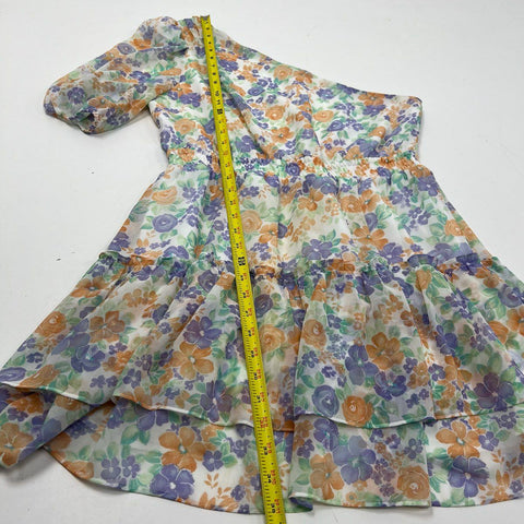 WAYF Women's Dress Ivory Floral NWT One Shoulder Puff Sleeve Tiered Sz L