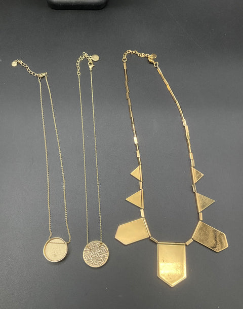 House of Harlow 1960 Gold Tone Geometric Leather & Pave Necklace Lot of 3