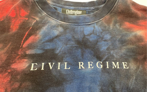 Civil Regime Men's Red Blue Tie Dye Floral Embroidered Crewneck Sweatshirt L