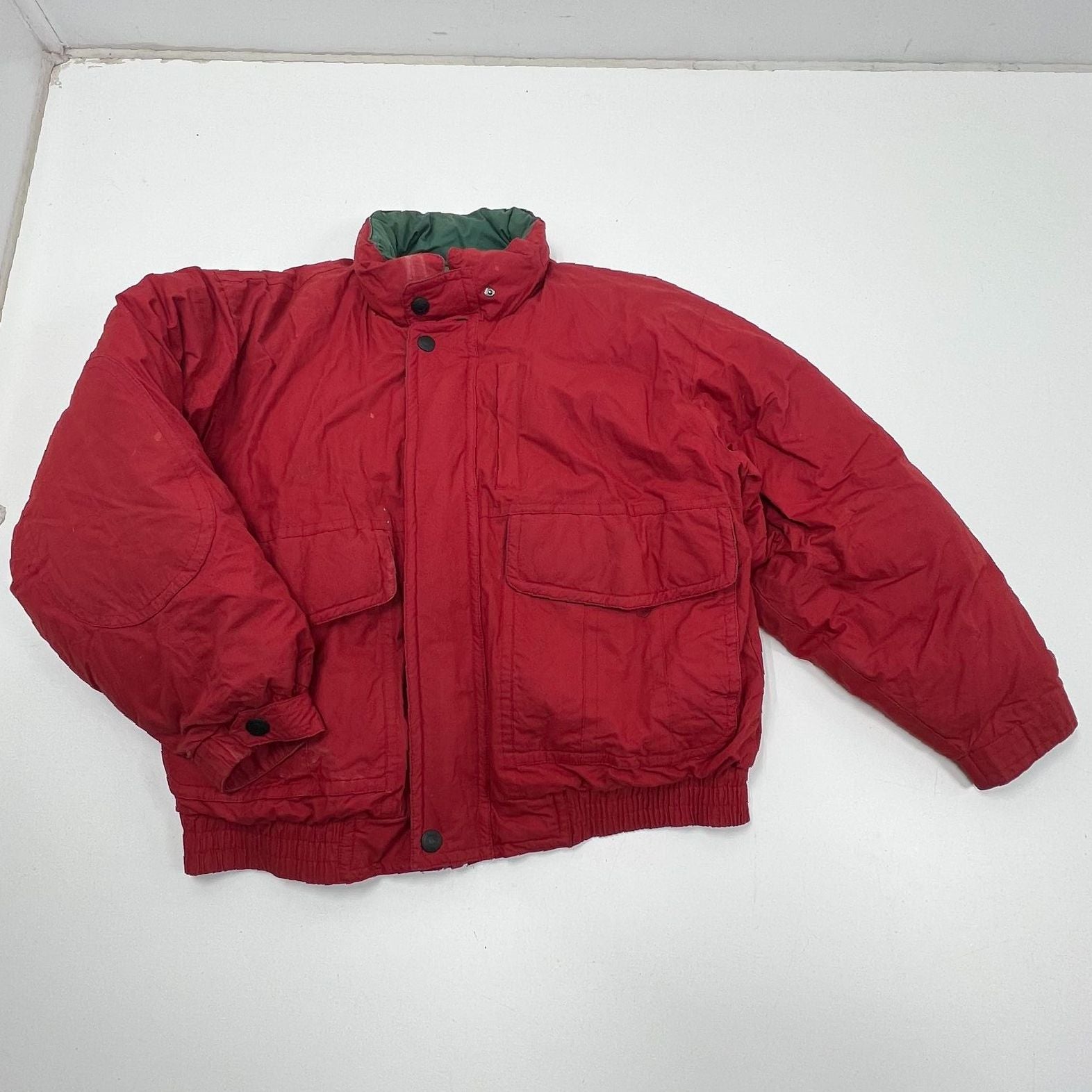 Vintage 90s Forest Club Red Down Feather Puffer Bomber Jacket Coat Men's L