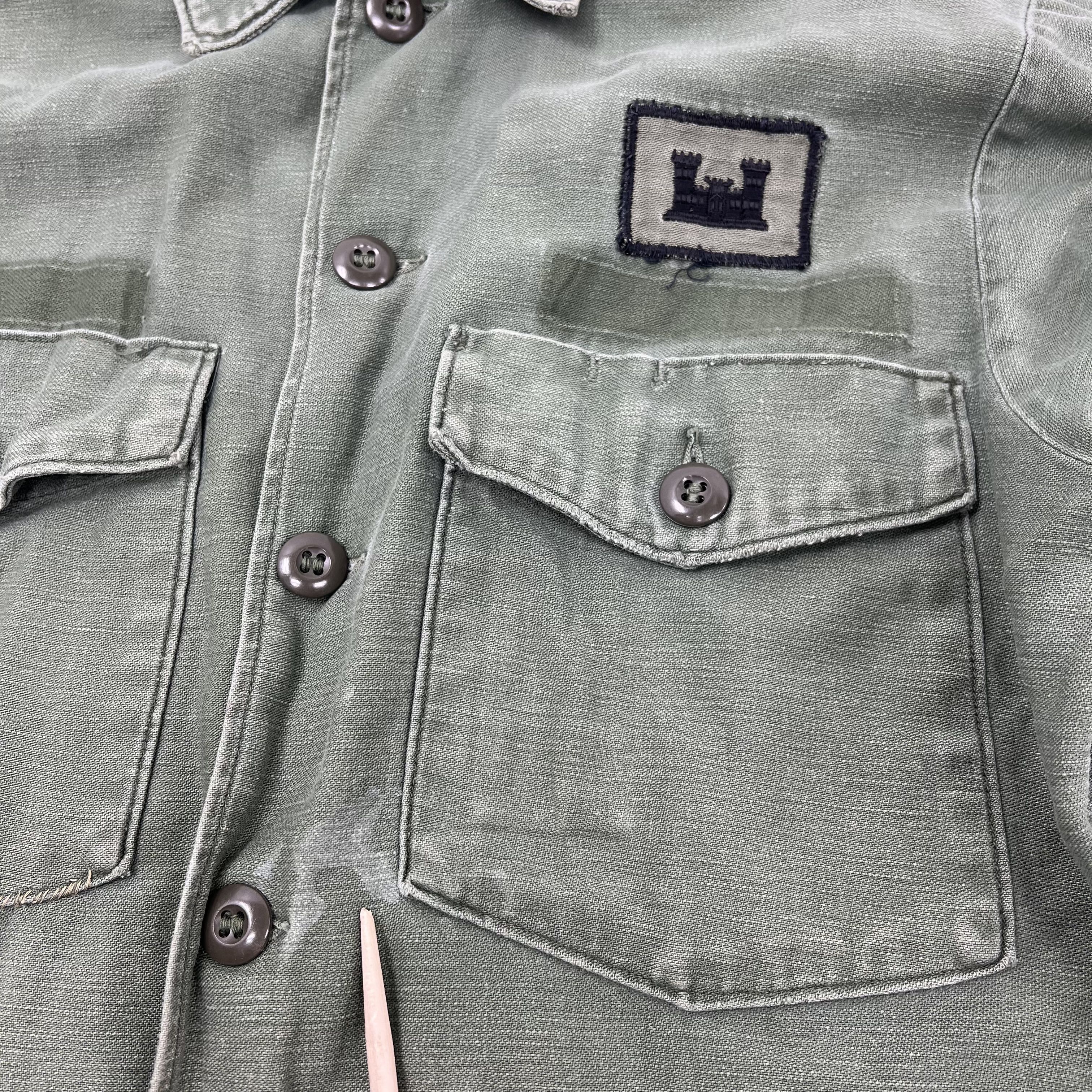 Vintage 60s US Army OD Green OG-107 Cotton Sateen Field Shirt Jacket Mens S