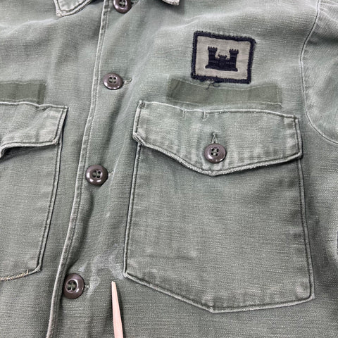 Vintage 60s US Army OD Green OG-107 Cotton Sateen Field Shirt Jacket Mens S