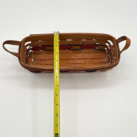 Longaberger Handwoven Basket Rectangular 1993 Leather Handles Red Blue Vintage