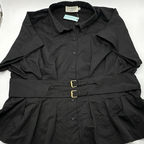 Exquise Women's Black Azariah Shirt Double Buckle Belted Peplum NWT Sz 3X