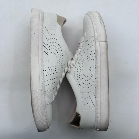 Kate Spade Aster White Perforated Leather Sneakers Metallic Gold Size 10B