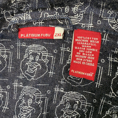 Vintage Y2K Platinum Fubu Fat Albert All Over Print Denim Shirt Jacket Men's 2XL