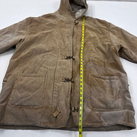 Vintage 90s Comint Hooded Suede Leather Faux Fur Lined Coat Sz 1X