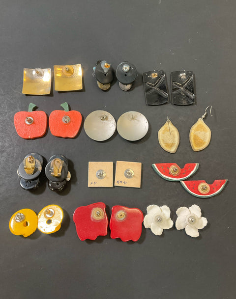 Lot of Vintage Fashion Earrings Figural Novelty Pierced 12 Pair Plastic Enameled