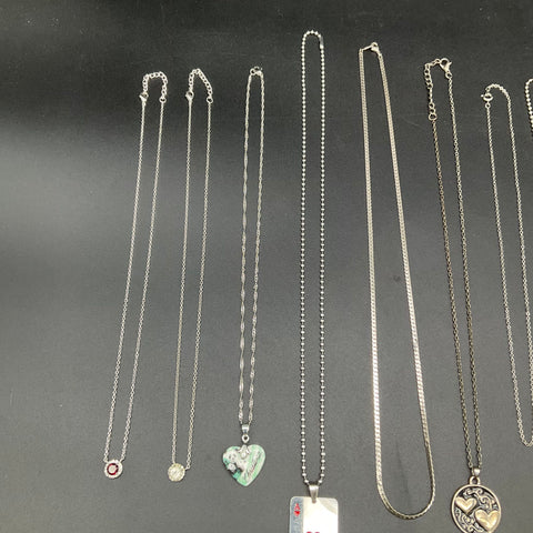 Silver Tone Costume Jewelry Lot 14 Necklaces Butterfly Hearts Ace of Hearts