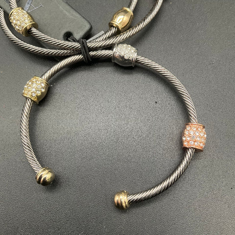 Armani Exchange A/X Twisted Cable Cuff Bracelet Set 2 Piece NWT Crystal Accent