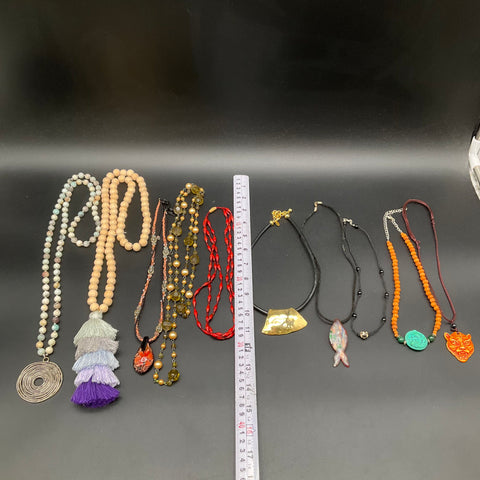 Vintage to Modern Costume Jewelry Lot 10 Necklaces Pendants Beaded Tassel