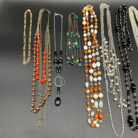 Beaded Faux Pearl Boho Statement Necklace Jewelry Lot of 11 Silver Gold Tone