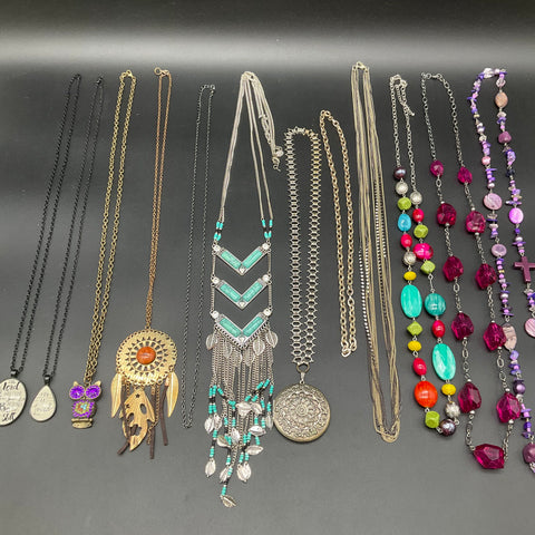 Fashion Costume Jewelry Lot 1.1 lbs Necklaces Statement Boho Beaded Owl Cross