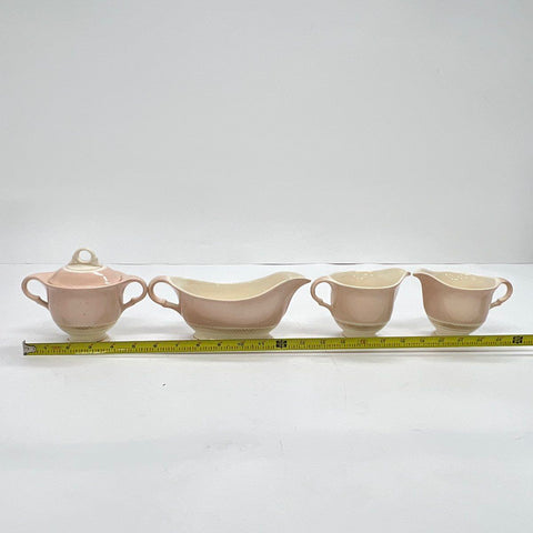 American Limoges Federal Coral Pink 22K Gold Serving Set Gravy Sugar Creamer 4pc