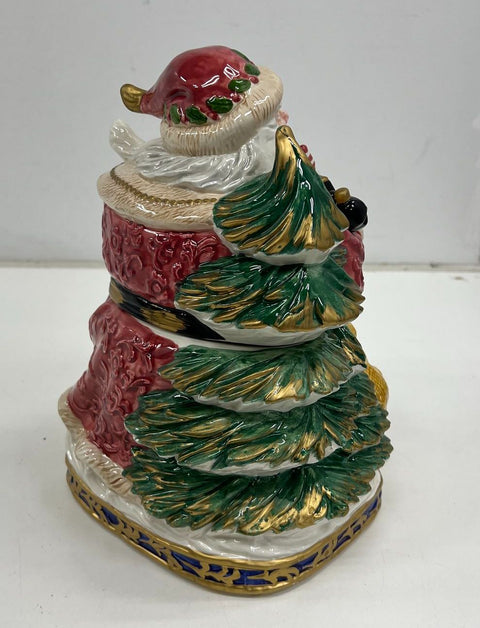 Vintage 1994 Fitz & Floyd Omnibus Santa Holiday Cookie Jar Hand Painted Large