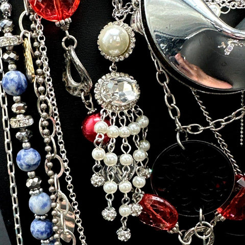 Fashion Jewelry Lot 15+ Necklaces Silver Tone Fortune Cookie Heart Beaded Mix