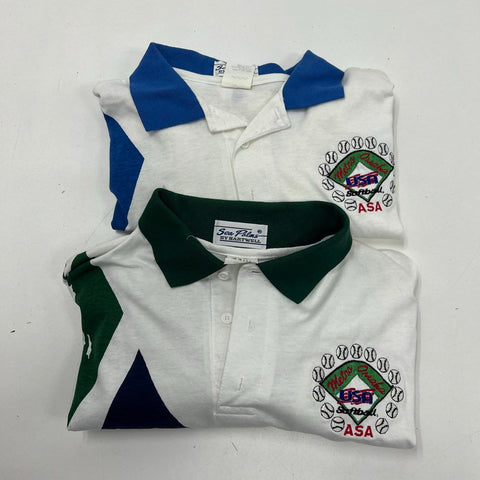 Vintage 90s Lot of 2 USA Softball ASA Polo Shirt Hartwell Made in USA Sz XL