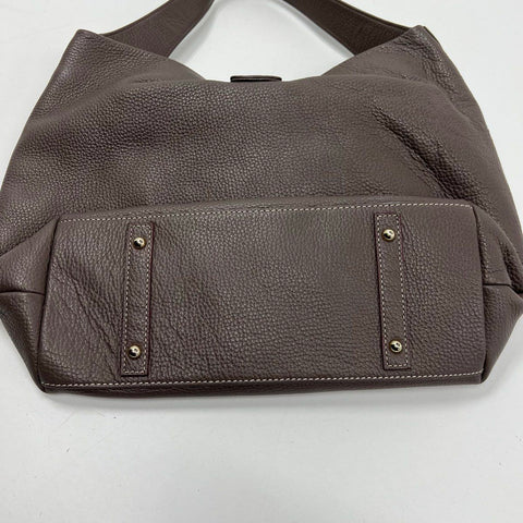 Dooney & Bourke Taupe Pebbled Leather Lock Hobo Shoulder Bag Gold Hardware