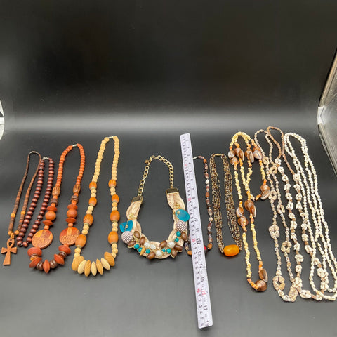 Bohemian Natural Jewelry Lot 11 Necklaces Wood Shell Beaded Earthy Tribal Boho