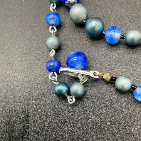 Vintage Trifari Signed Blue Glass & Pink AB Crystal Bead Necklace Lot of 2