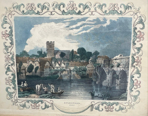 William Tombleson Pair Hand Colored Steel Engravings Hampton Court & Aylesford