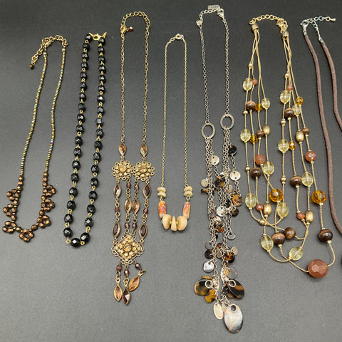 Tiger's Eye Beaded Multi-strand Statement Necklaces Wearable Jewelry Lot of 8