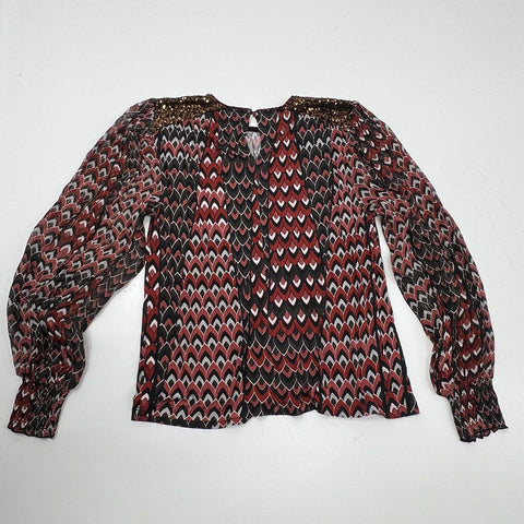 NWT Bl^nk London Red Geometric Sequin Embellished Blouse Top Women's M