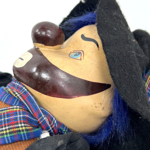 Vintage 70s Hobo Clown Doll Sad Face Hand Painted Plaid Outfit 22 in