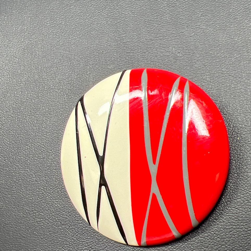 Vintage Abstract Red & White Round Brooch