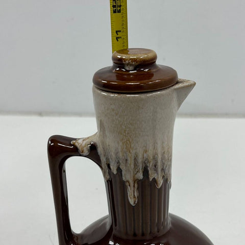 Vintage MCM Monmouth Pottery Syrup Pitcher & Bowl Set Drip Glaze Made in USA