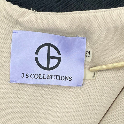 JS Collections Women's Sheath Dress Black Illusion Neck 3/4 Sleeve NWT Sz 12