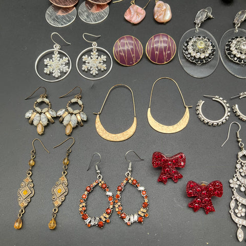 Vintage to Modern Costume Earrings Jewelry Lot 35+ Pairs Hoops Dangles Boho