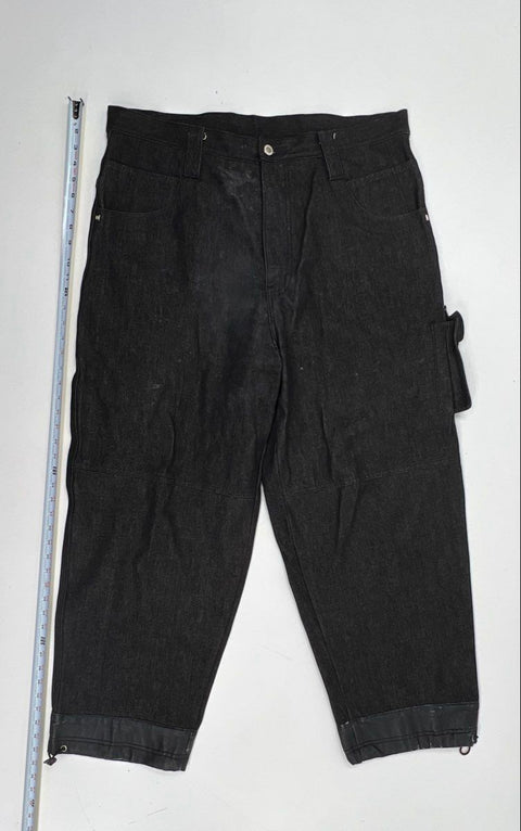 Vintage Y2K Platinum FUBU Men's Black History Denim Cargo Pants Size 38