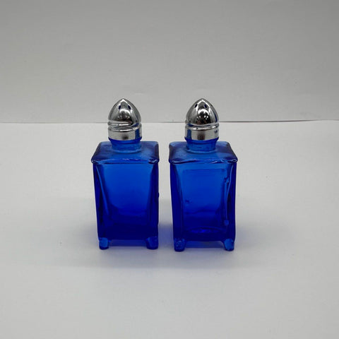 Cobalt Blue Glass Lot 4 Piece Decanter Perfume Bottle Salt Pepper Shakers