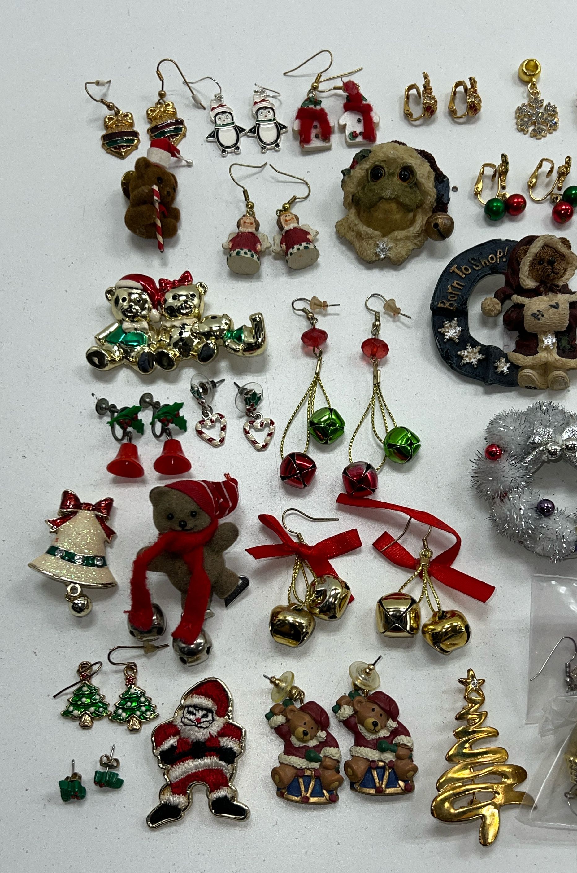 Lot Of Costume 1 lb. Christmas Earrings Brooches Pins And Jewelry Accessories