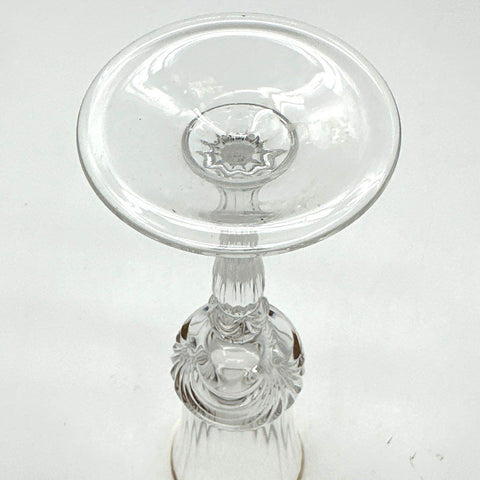 Pressed Glass Gold Rim Champagne Flutes Set of 2 Ribbed Stem 8.75 Inch Vintage