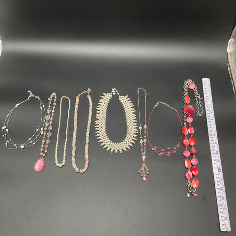 Vintage Style Costume Jewelry Lot of 8 Necklaces Faux Pearl Beaded Pink Red