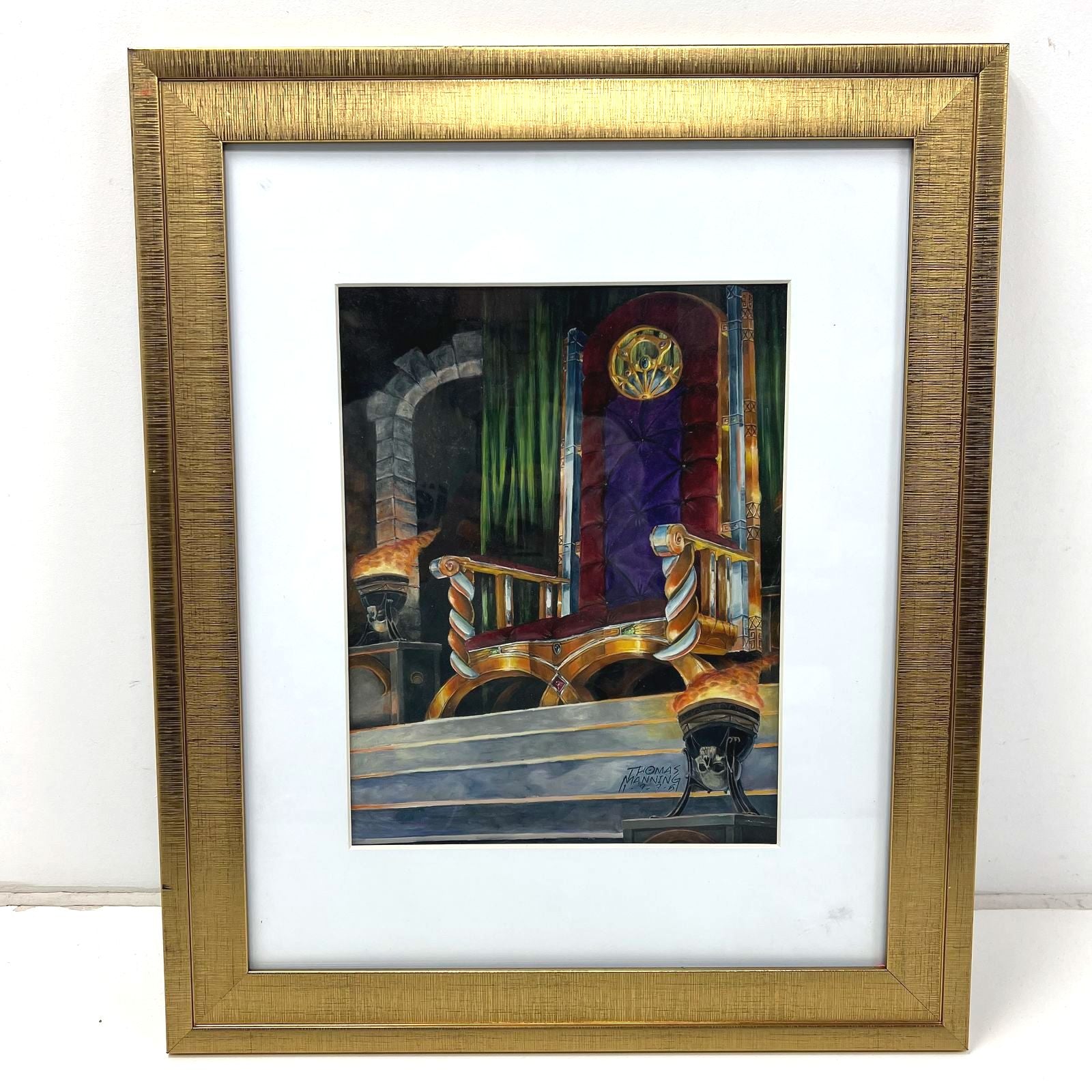 Thomas Manning Original Gouache Painting Fantasy Throne Dated 1995 Signed 23x19